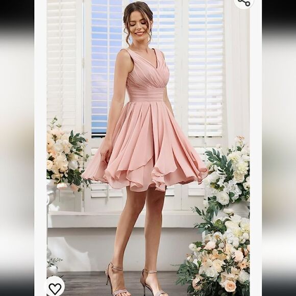 Lavetir White‎ V Neck Cinched Waist Chiffon Flowy Midi Tied Back Dress Size 9 - Picture 3 of 9